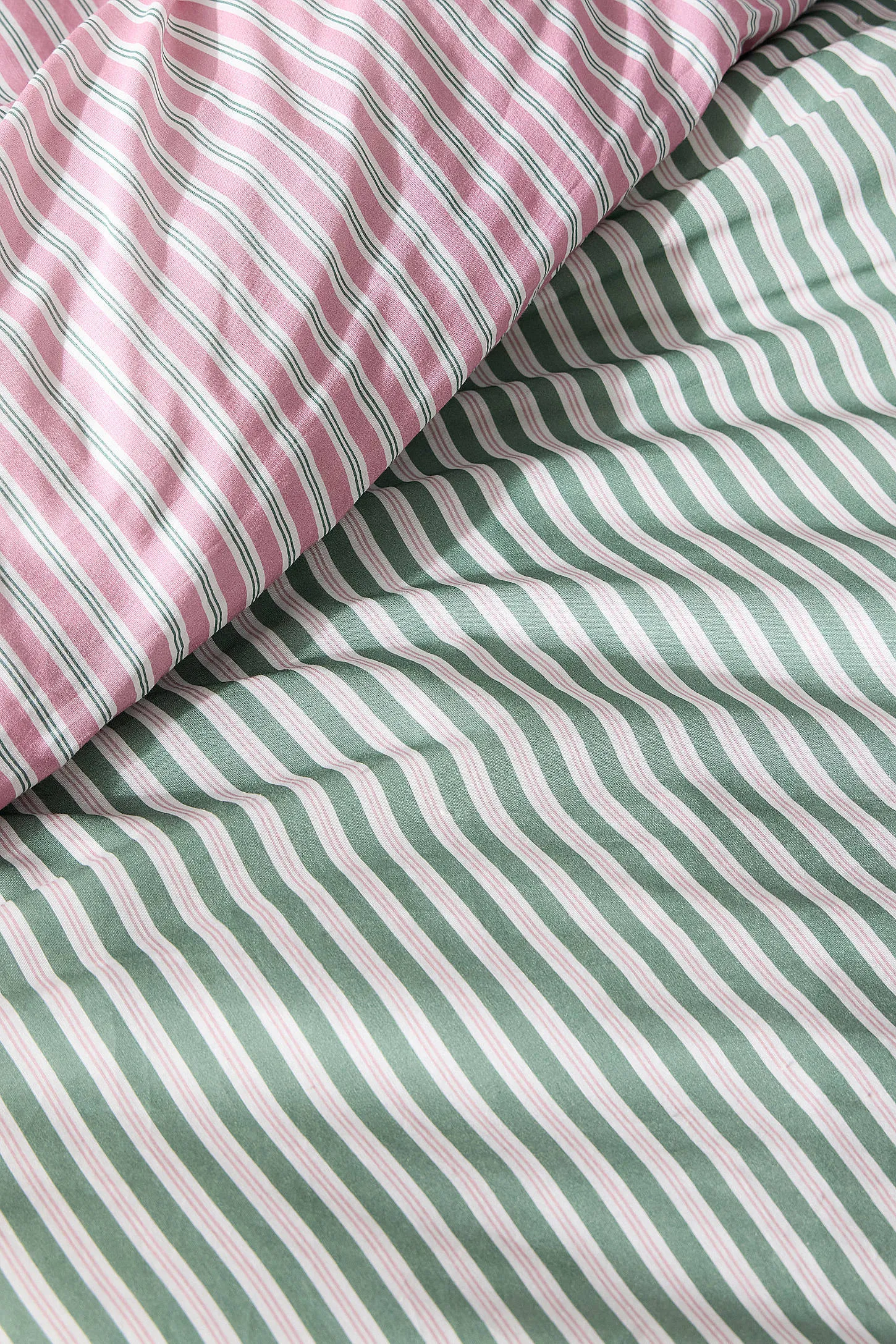 Pink & Green Stripe Reversible Duvet Set - Green 5