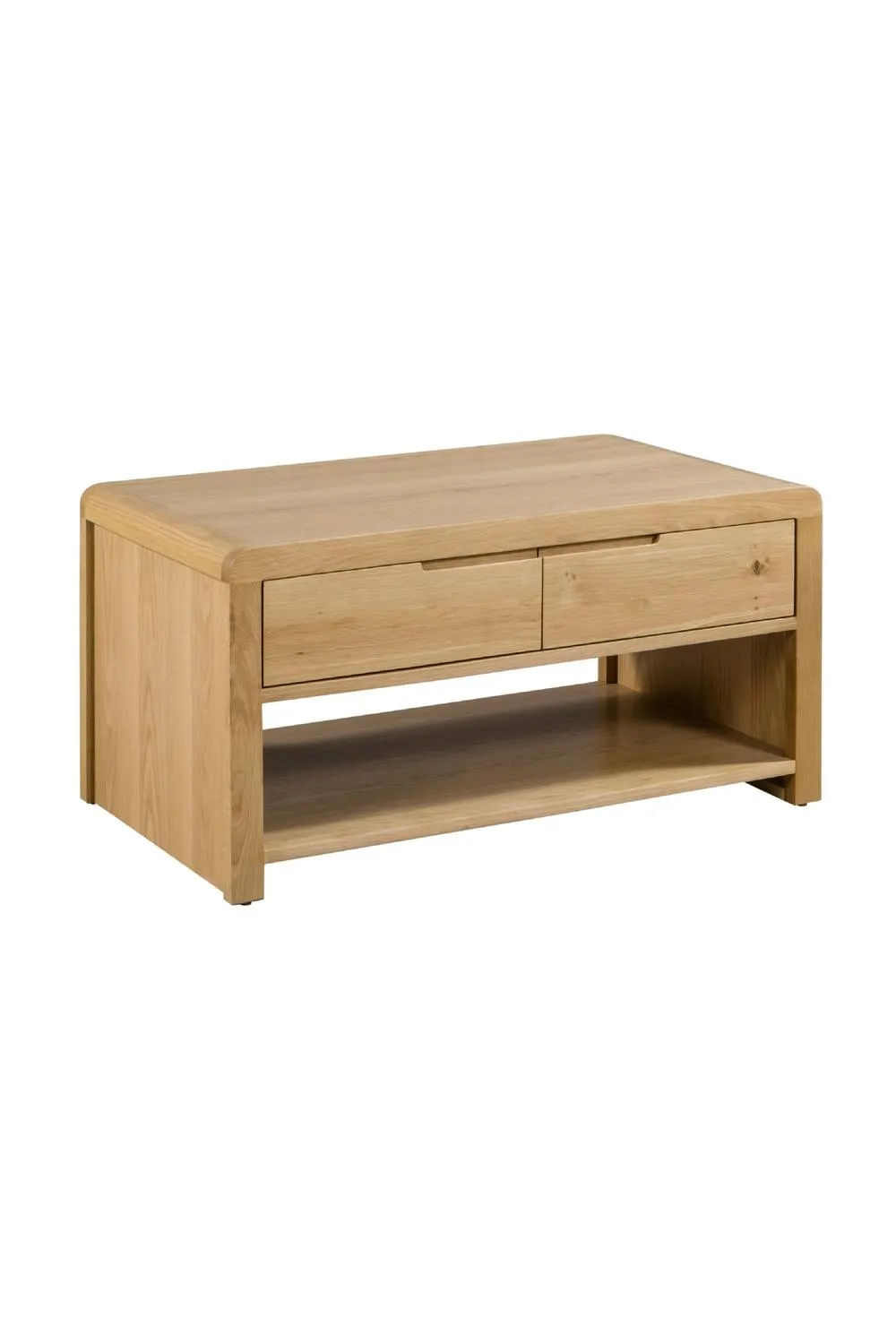 Julian Bowen Curve 2 Drawer Coffee Table with Shelf in Light Oak 3