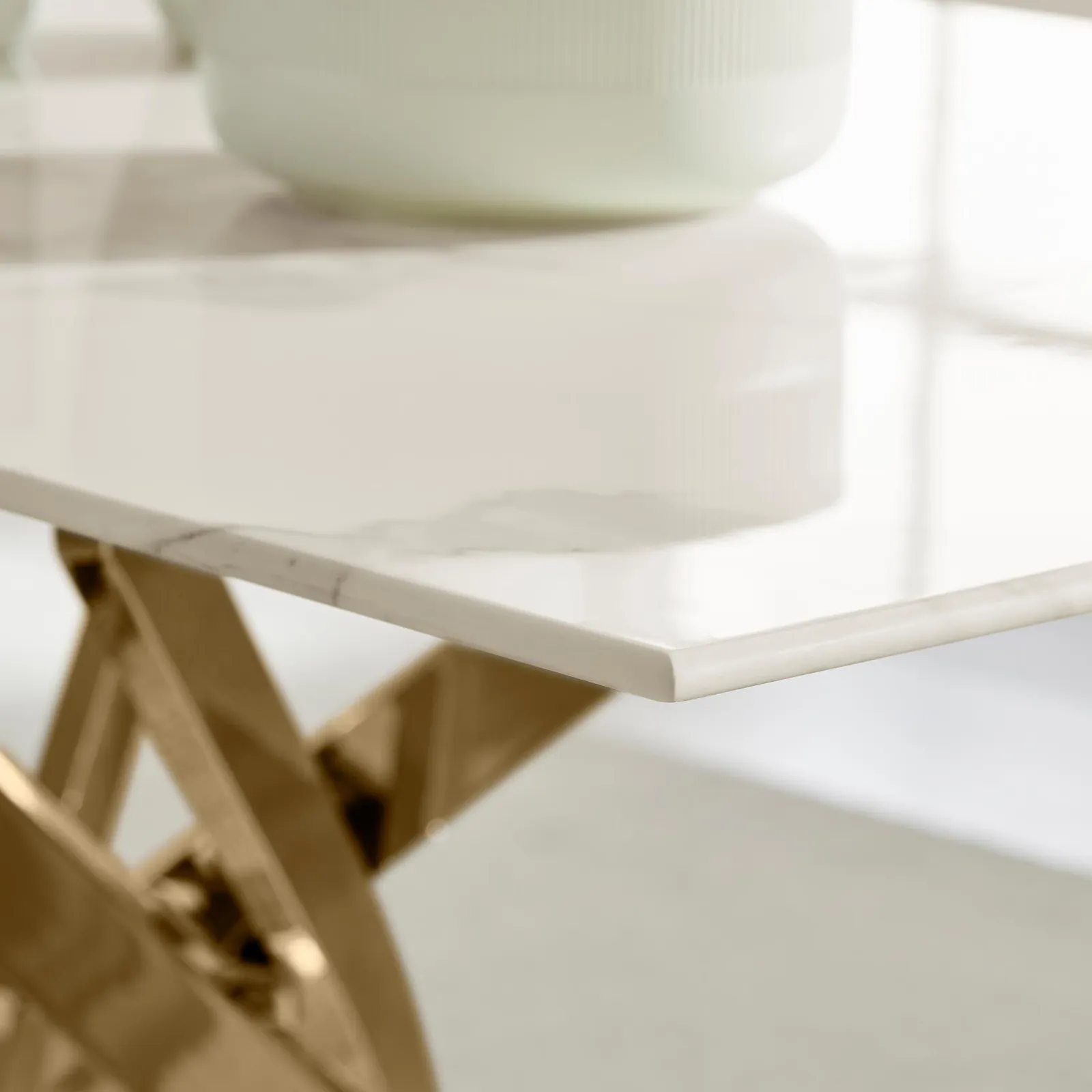 FurnitureboxUK Leonardo 6-Seater Dining Table With Marble Effect Glass Top & Gold Metal Legs in White 4