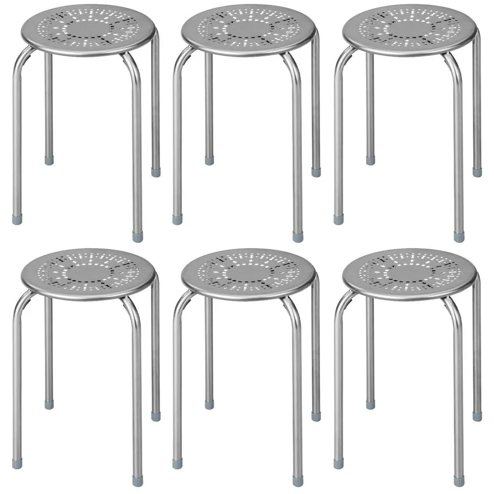 Costway Set of 6 Metal Stacking Stools Round Nesting Bar Stool with X-shape Connection in Grey