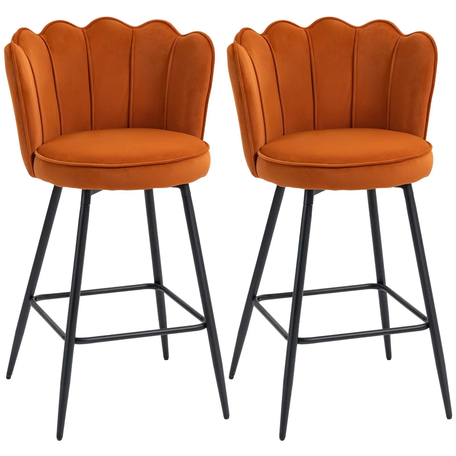 HOMCOM Set of 2 Barstools with Petal Backrest for Kitchen Island Orange 2