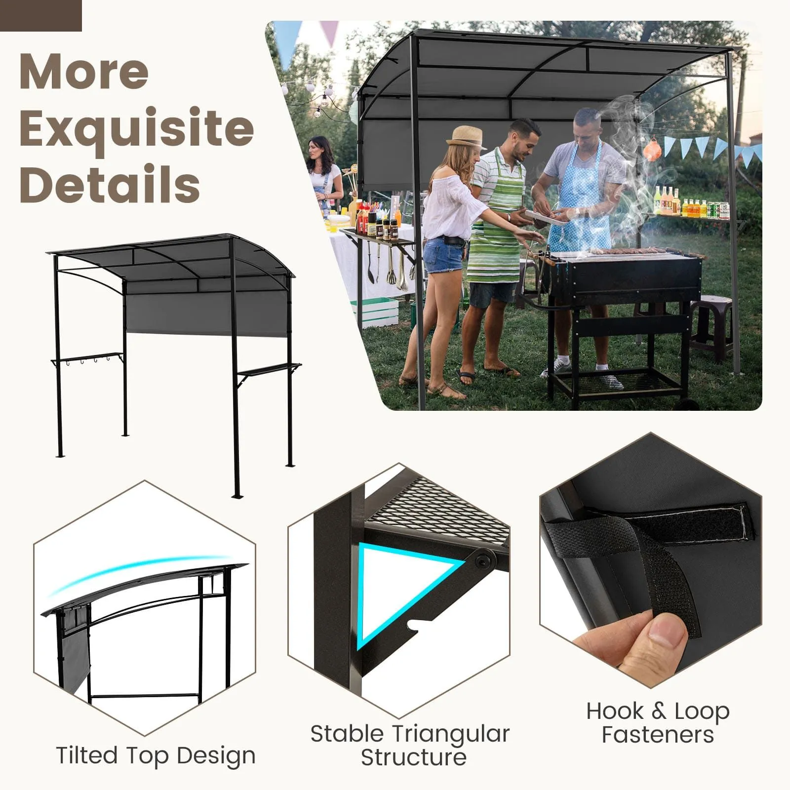 Costway 239 x 108 cm Grill Gazebo Outdoor Patio BBQ Canopy in Grey 3