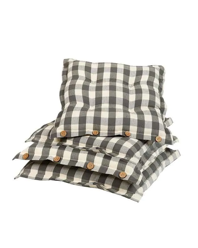 Dibor Set of 4 Grey Gingham Summer Outdoor Garden Chair Seat Pad Cushions W40 x L40cm