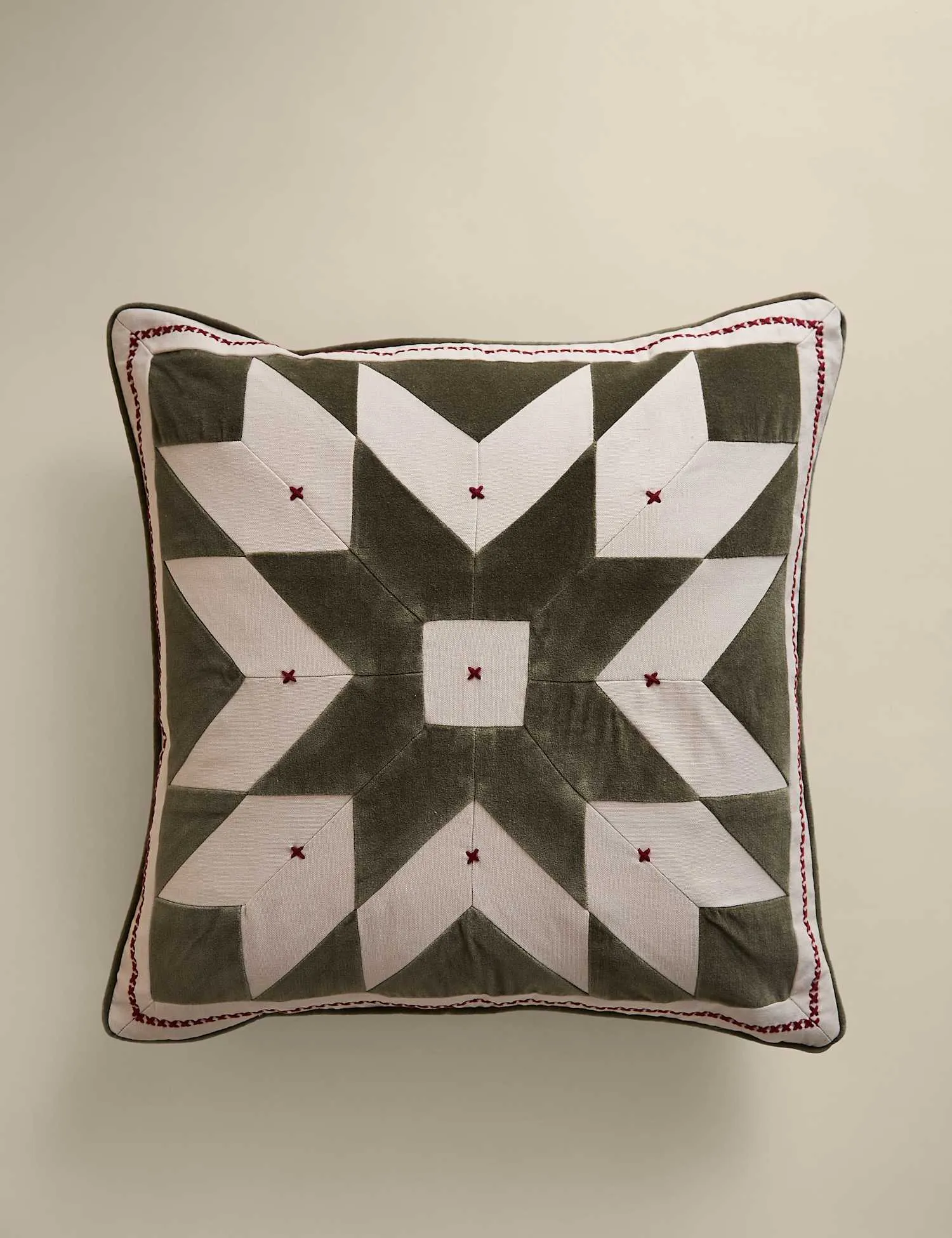 M&S Christmas Geometric Patchwork Cushion Green Mix