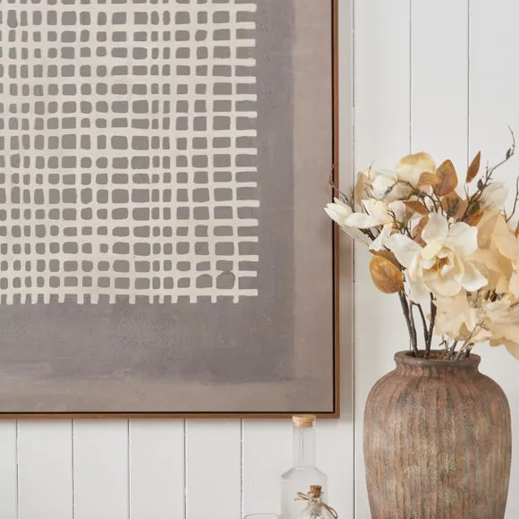 Brown & Natural Grid Design Framed Canvas 2