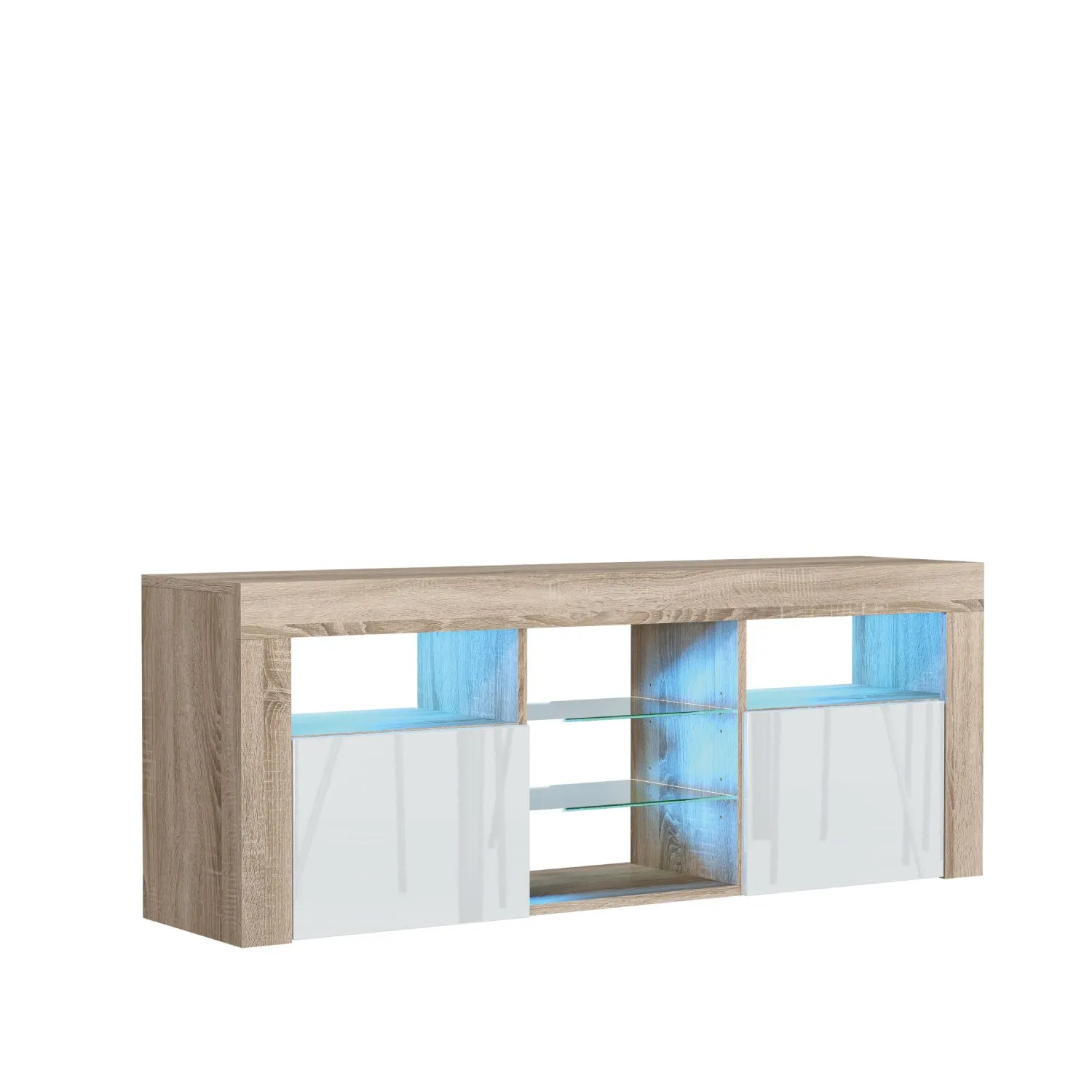 Creative Furniture Pulse TV Unit 145cm - A Stylish & Practical Cabinet with Gloss Doors & LED Lights in Light Oak 2