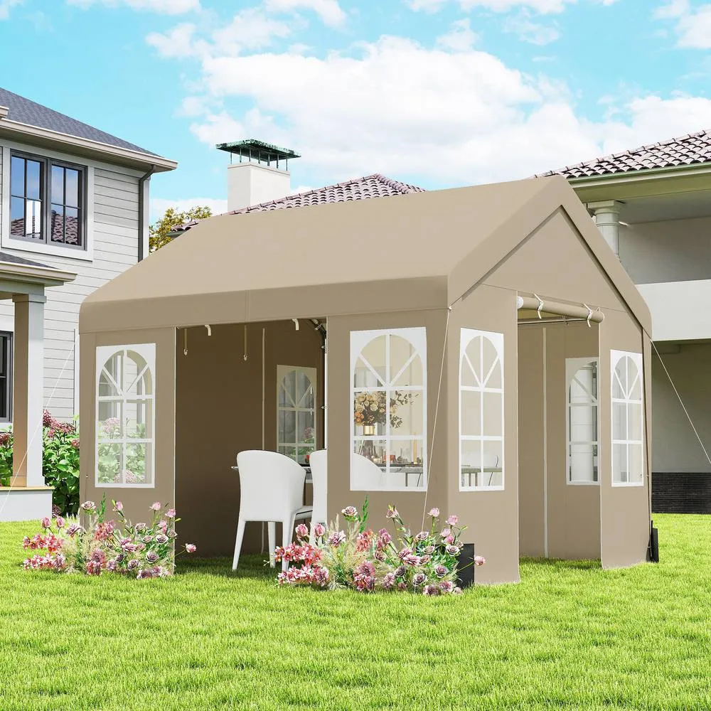 OUTSUNNY 3 x 3 m Party Tent, Outdoor Canopy Tent with Sidewalls, Beige
