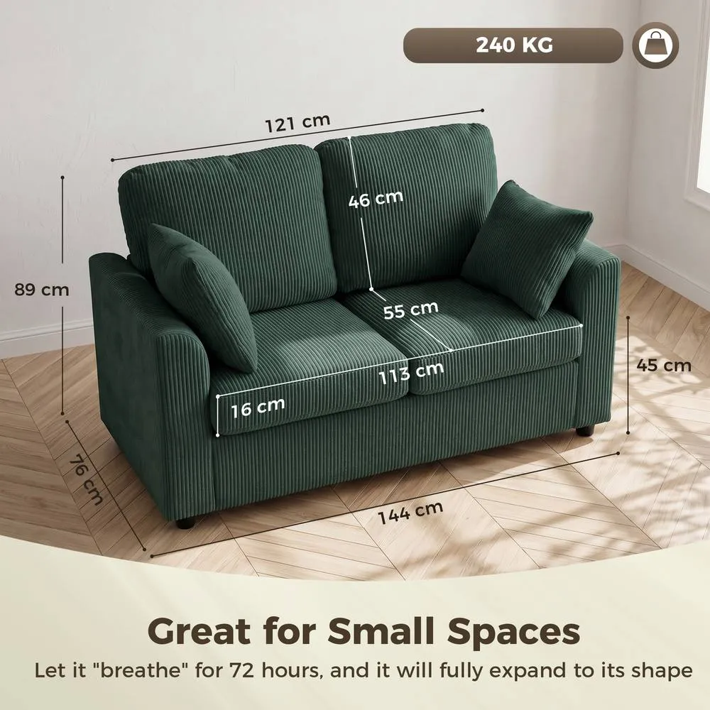 HOMCOM 2 Seater Sofa, Corduroy Small Couch with Spring Cushion, Dark Green 3