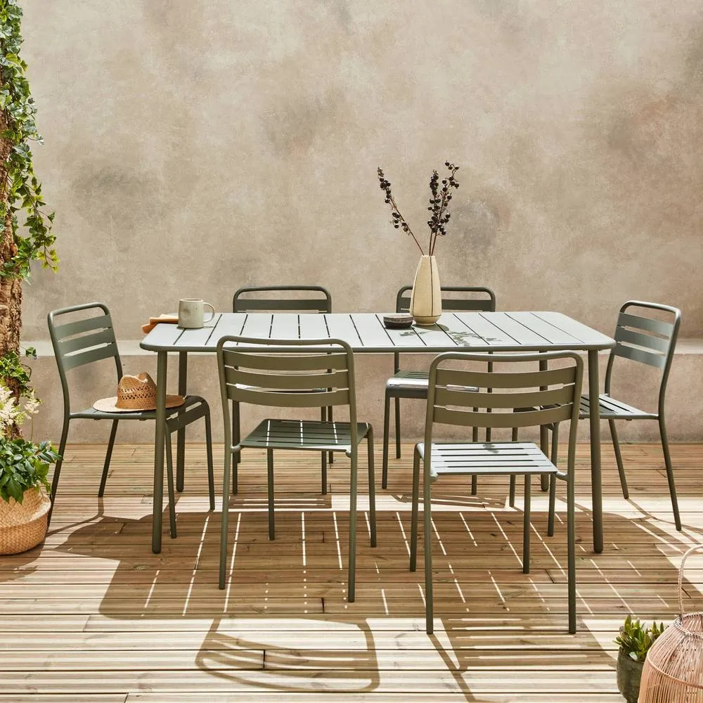 sweeek 6-8 seater rectangular steel garden table with chairs in Khaki 4