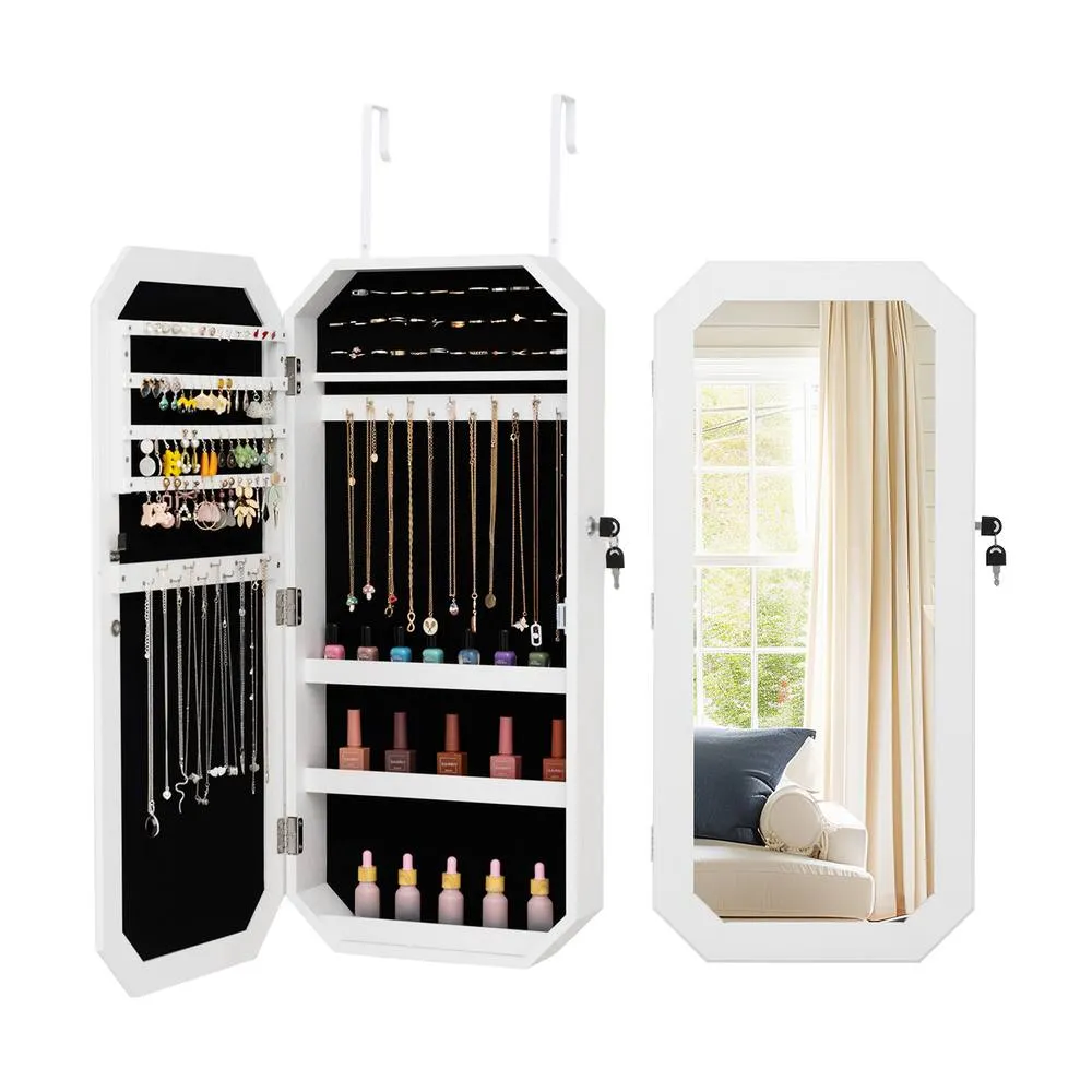 Costway Lockable Full-Length Mirror Jewelry Cabinet wStorage Shelves in White 5
