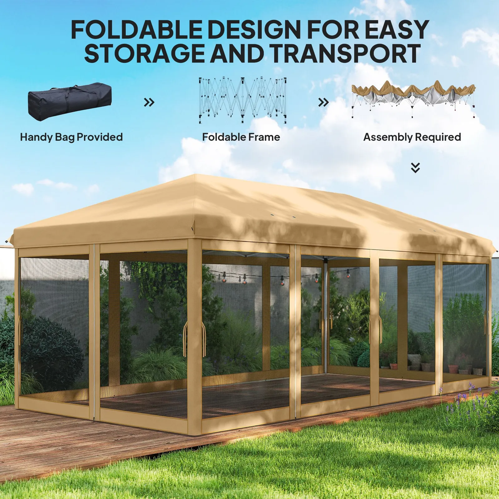 OUTSUNNY 6 x 3m Pop Up Party Tent Canopy with 6 Removable Sidewalls in Beige 6