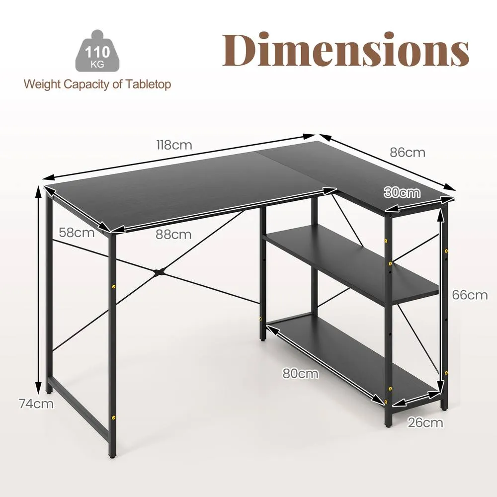 Costway Corner Computer Desk Reversible L-shaped Gaming Table in Black 2