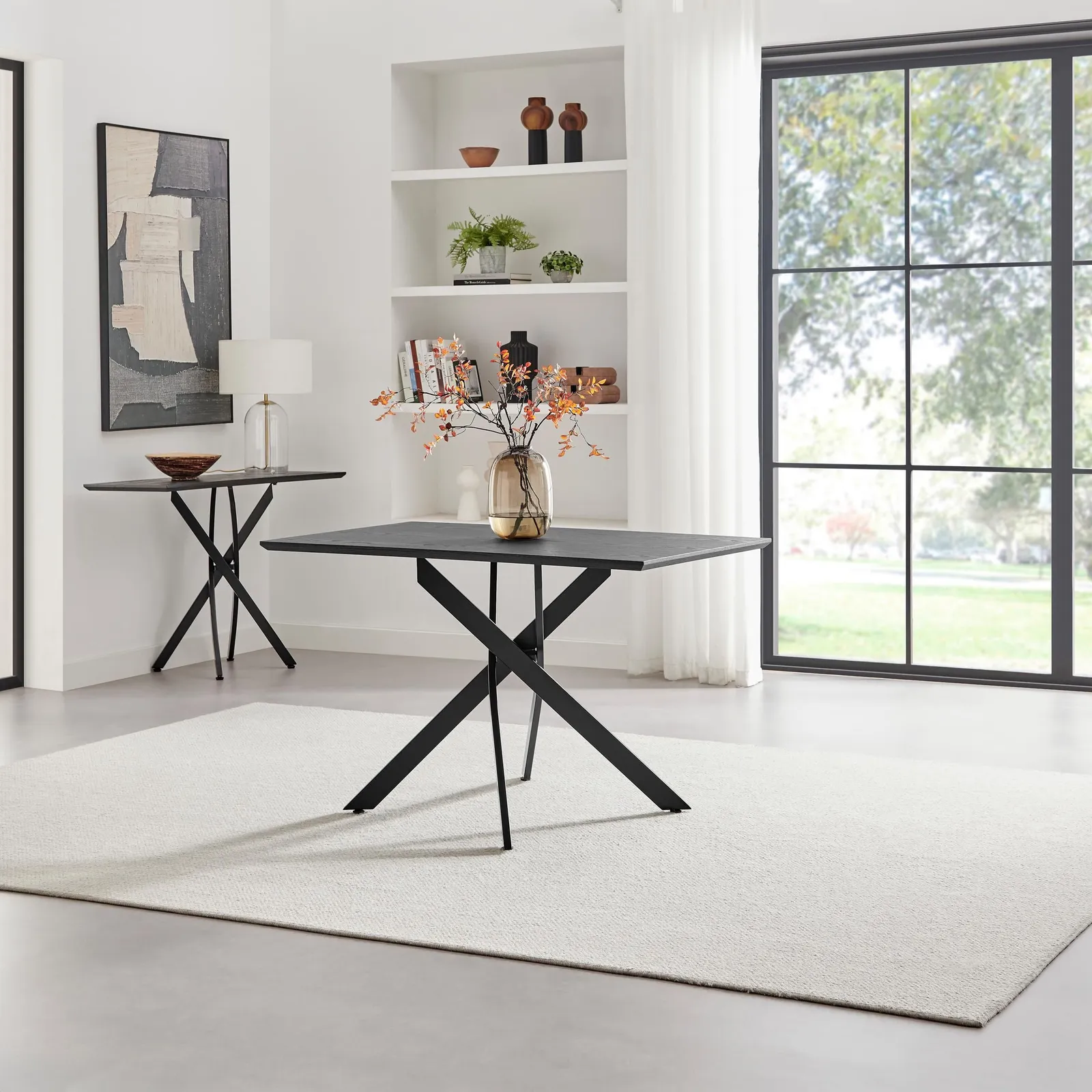 FurnitureboxUK Leonardo Black Top Dining Table & 4 Beaumont Grey Fabric Chairs in Cream 2