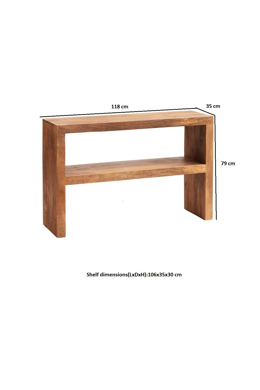 IH Design Duvid Light Mango Console Table with Shelf in Brown 4