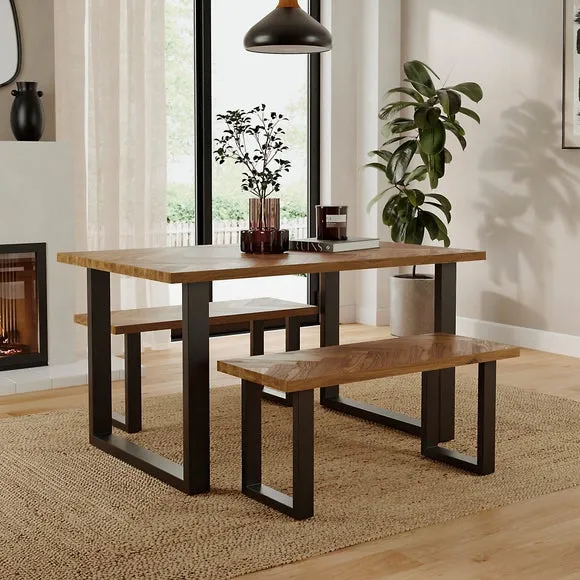 Shelton 4 Seater Dining Table with 2 Benches 1