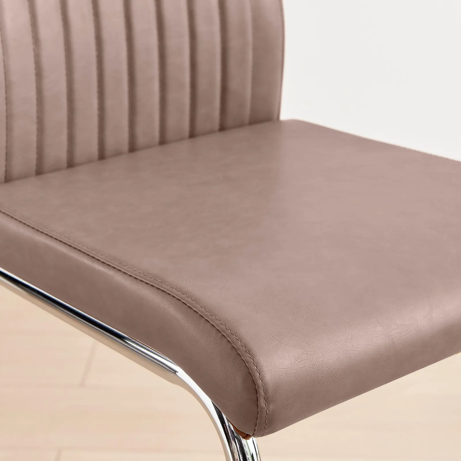 FurnitureboxUK Lorenzo 2x Faux Leather & Silver Counter Stools in Beige 6