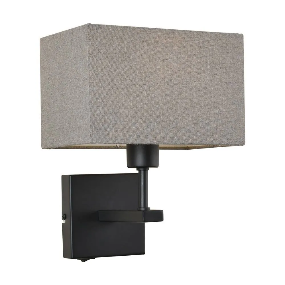Netlighting Modern Bedside Lamp Black Matt 1 Light with Gray Rectangular Shade E27