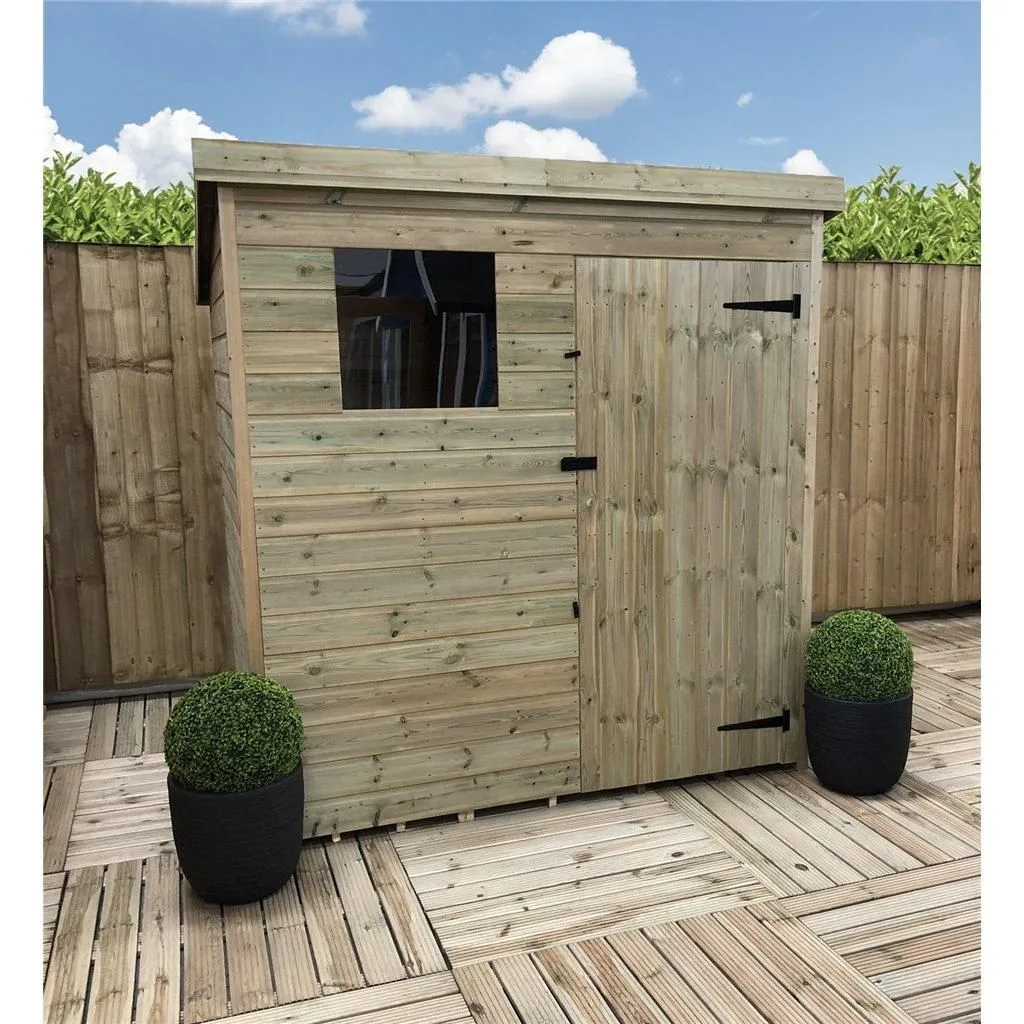 Marlborough 7 x 3 Pressure Treated Pent Garden Shed with Single Door in Natural 2