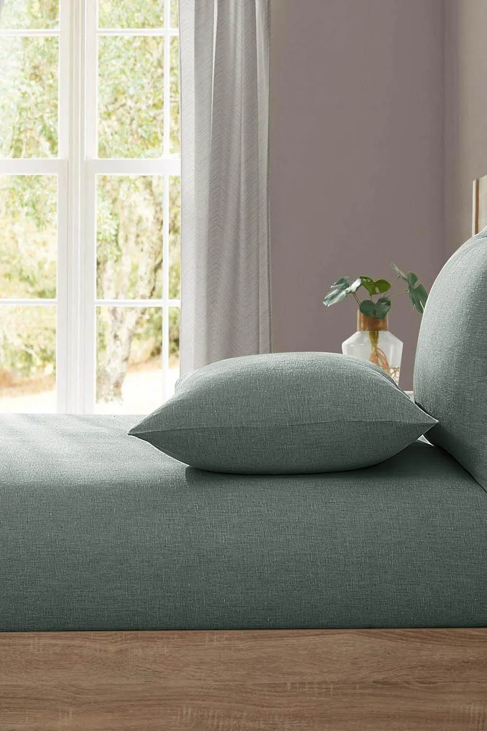 Lazy Linen 'Pure Washed Linen' Fitted Sheet in Green