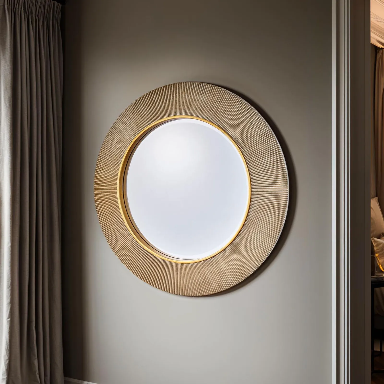 Yearn Mirrors Large Round Gold Ribbed Mirror Bevelled 3