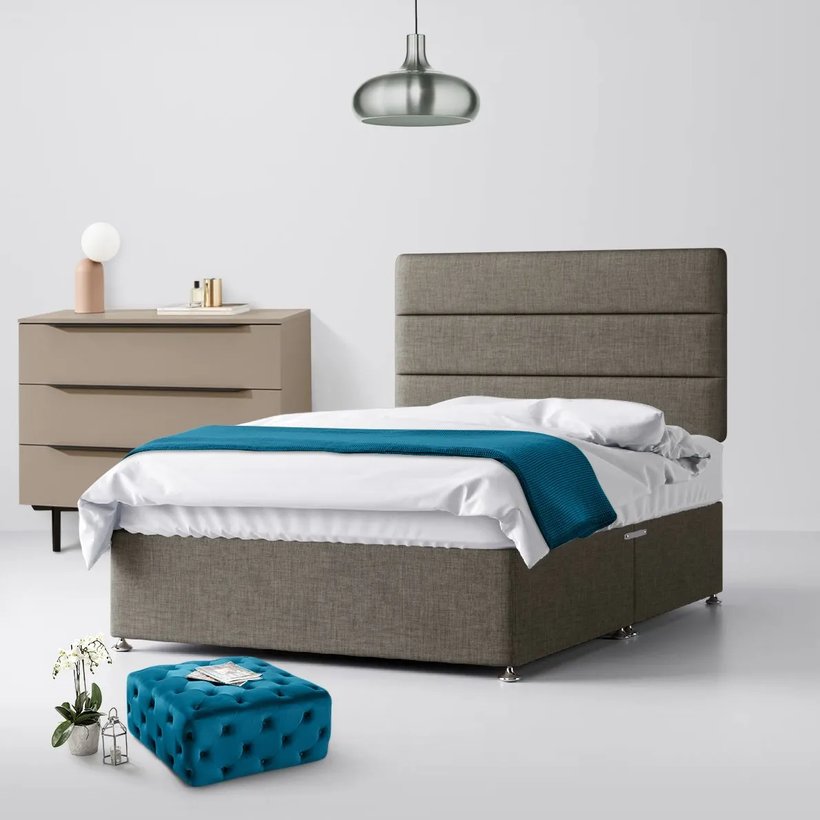 Cornell Lined Slate Grey Fabric No Drawer Divan Bed - 4ft Small Double