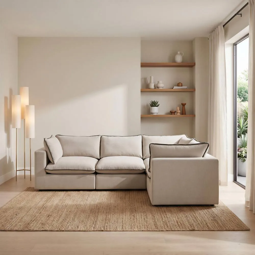 FurnitureboxUK Echo Linen-Look Fabric 3 Seater Modular Corner Sofa 2
