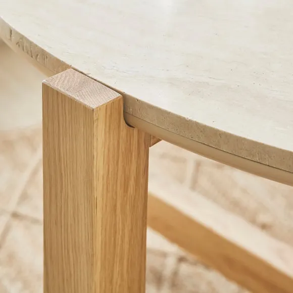 Halton 4 Seater Round Dining Table, Travertine Stone & Oak 6