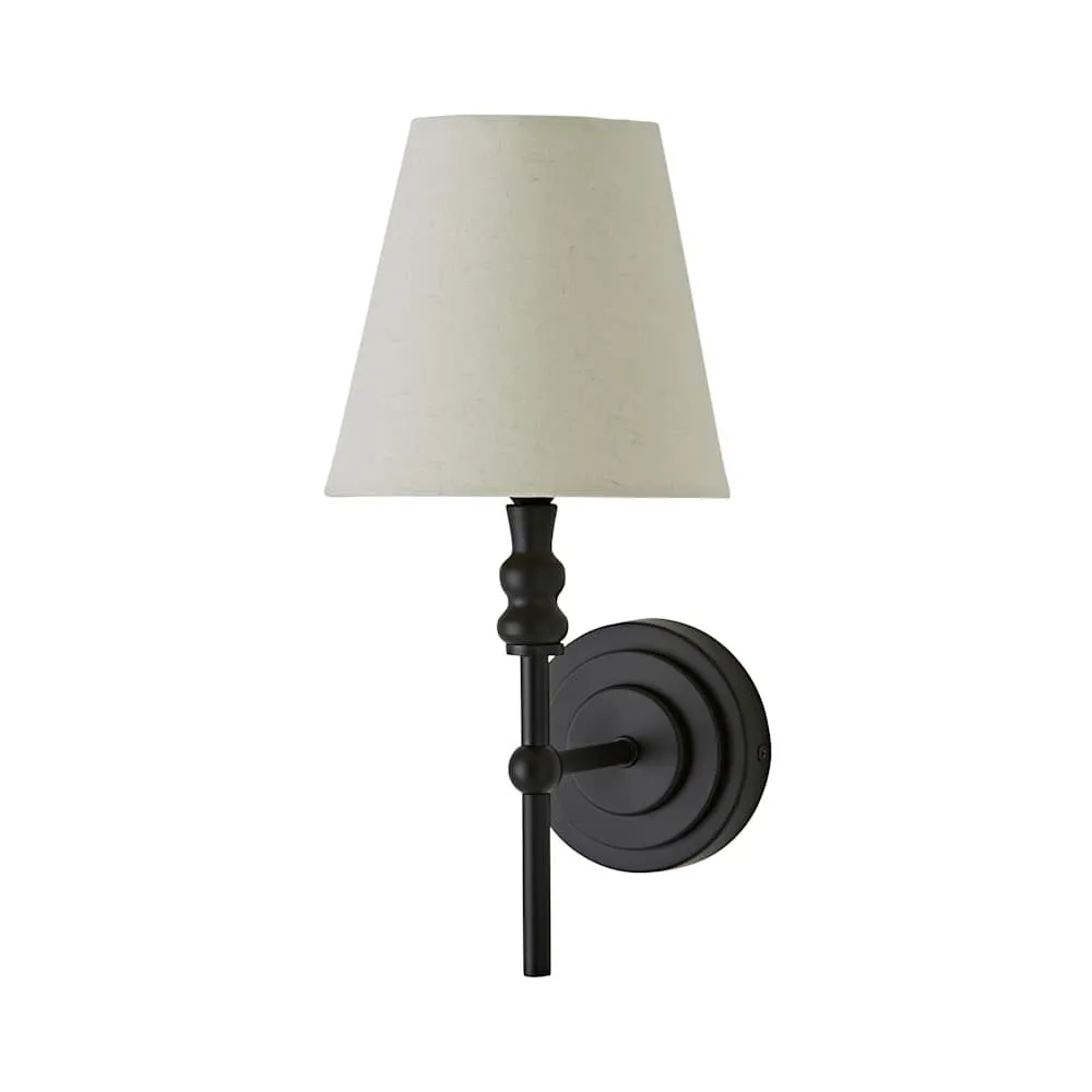 ValueLights Maggie Candlestick Wall Light with Linen Tapered Lamp Shade with Bulb in Black 3