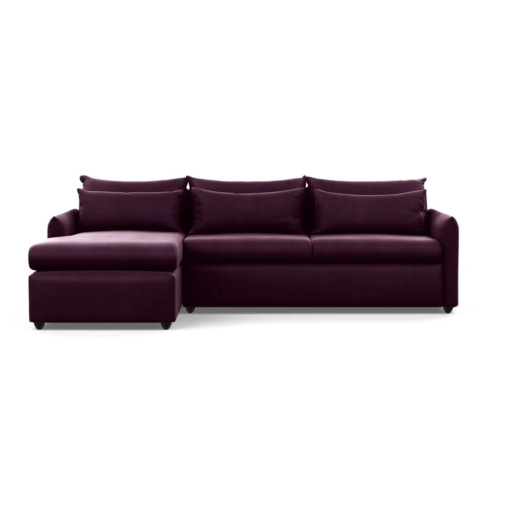 Heal's Pillow Large Left Hand Corner Chaise Velvet Grape Black Feet
