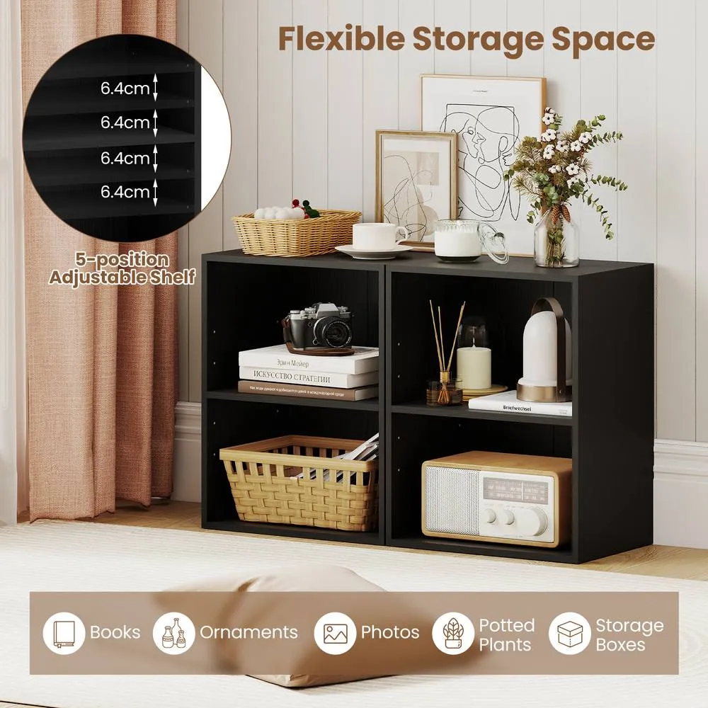 Costway 2-Cube Bookcase Modern Open Bookshelf w/ 5-Position Adjustable Shelf in Black 6