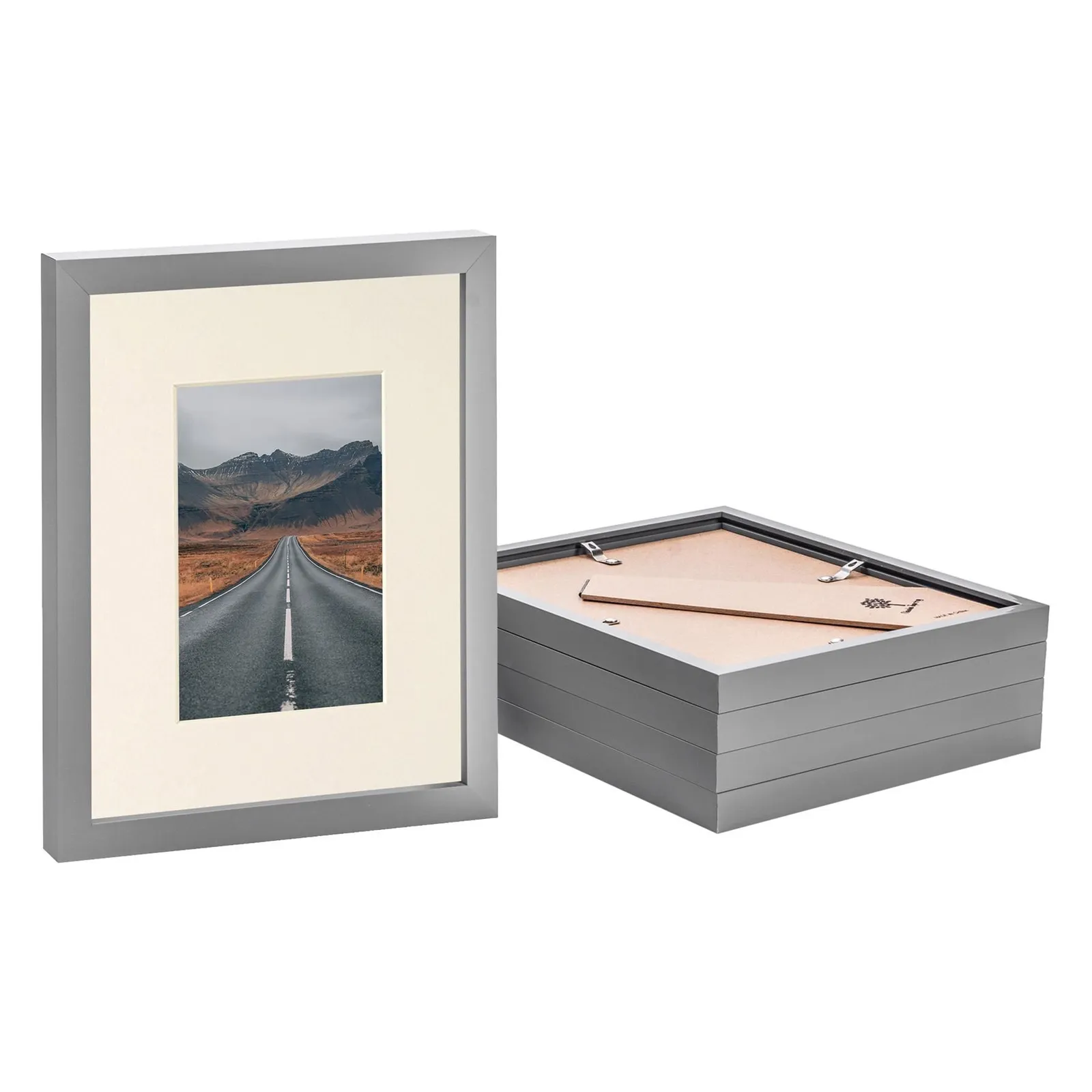Nicola Spring Photo Frames with 4" x 6" Mount - 8" x 10" - Grey Mount - Pack of 5
