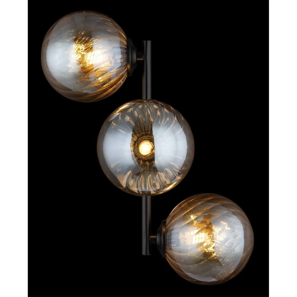Netlighting Conor Globe Wall Lights Matt Black Balls Amber Glass Shade 3x G9 5