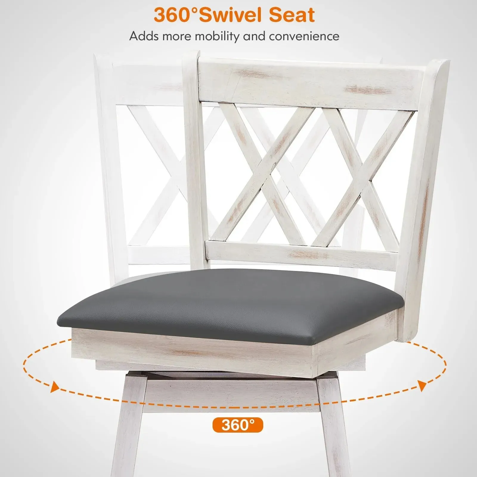 Costway Set of 2 Bar Stools Counter Height Chair Pub 360 °Swiveling Upholstered Seat 24" in White 4