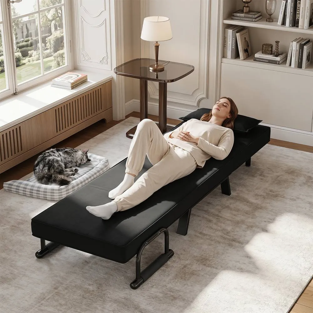Costway Convertible Sleeper Chair Folding Sofa Bed with Adjustable Backrest in Black 3