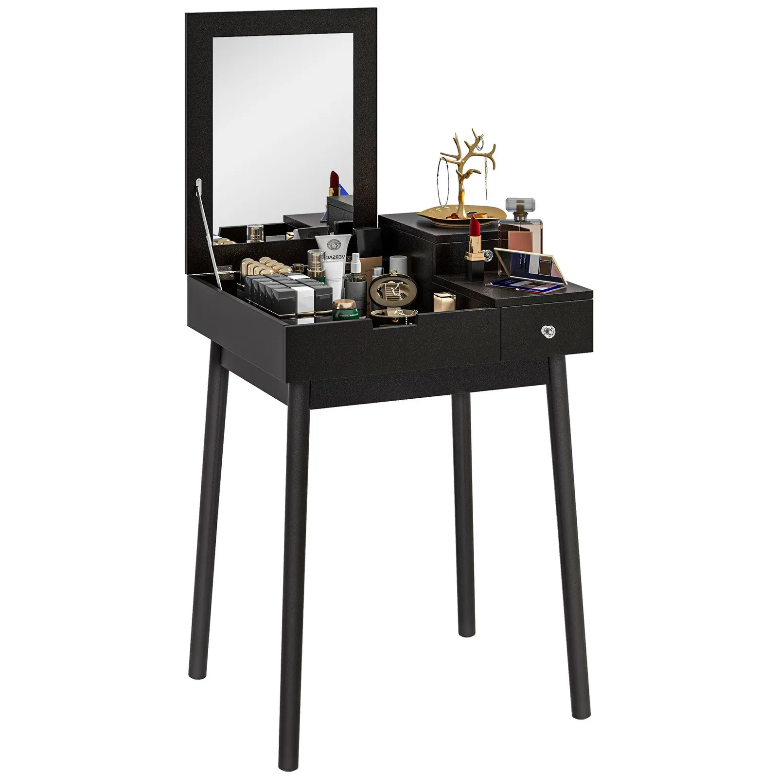 HOMCOM Dressing Table Vanity Desk Flip-up Mirror 2 Drawers in Black 2