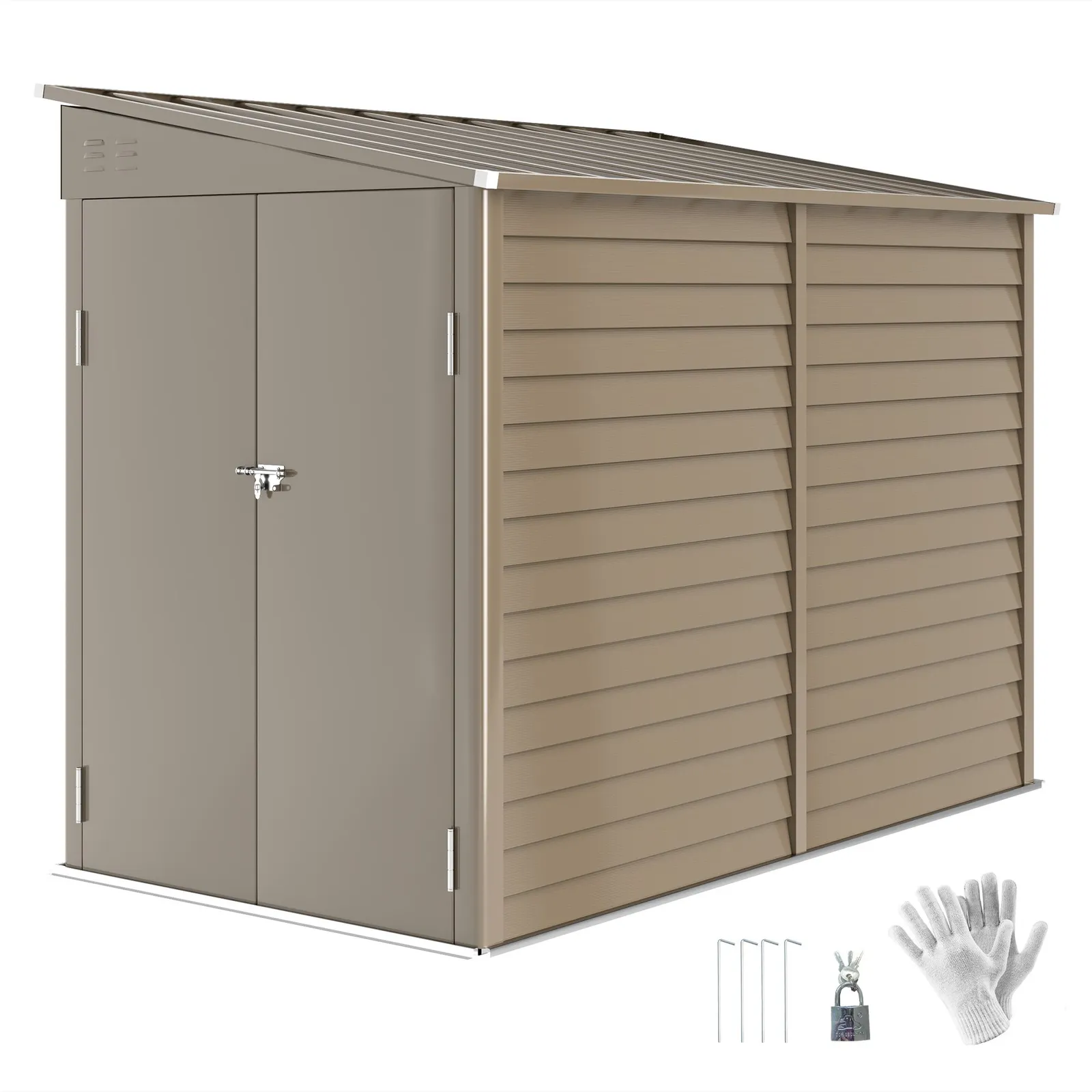 OUTSUNNY 5 x 9ft Galvanised Metal Garden Shed with Foundation Kit, Brown 2