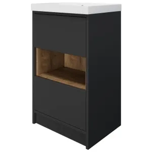 Wickes Nexus Graphite & Natural Halifax Oak Freestanding Vanity Unit & Nexus Basin - 856 x 500mm