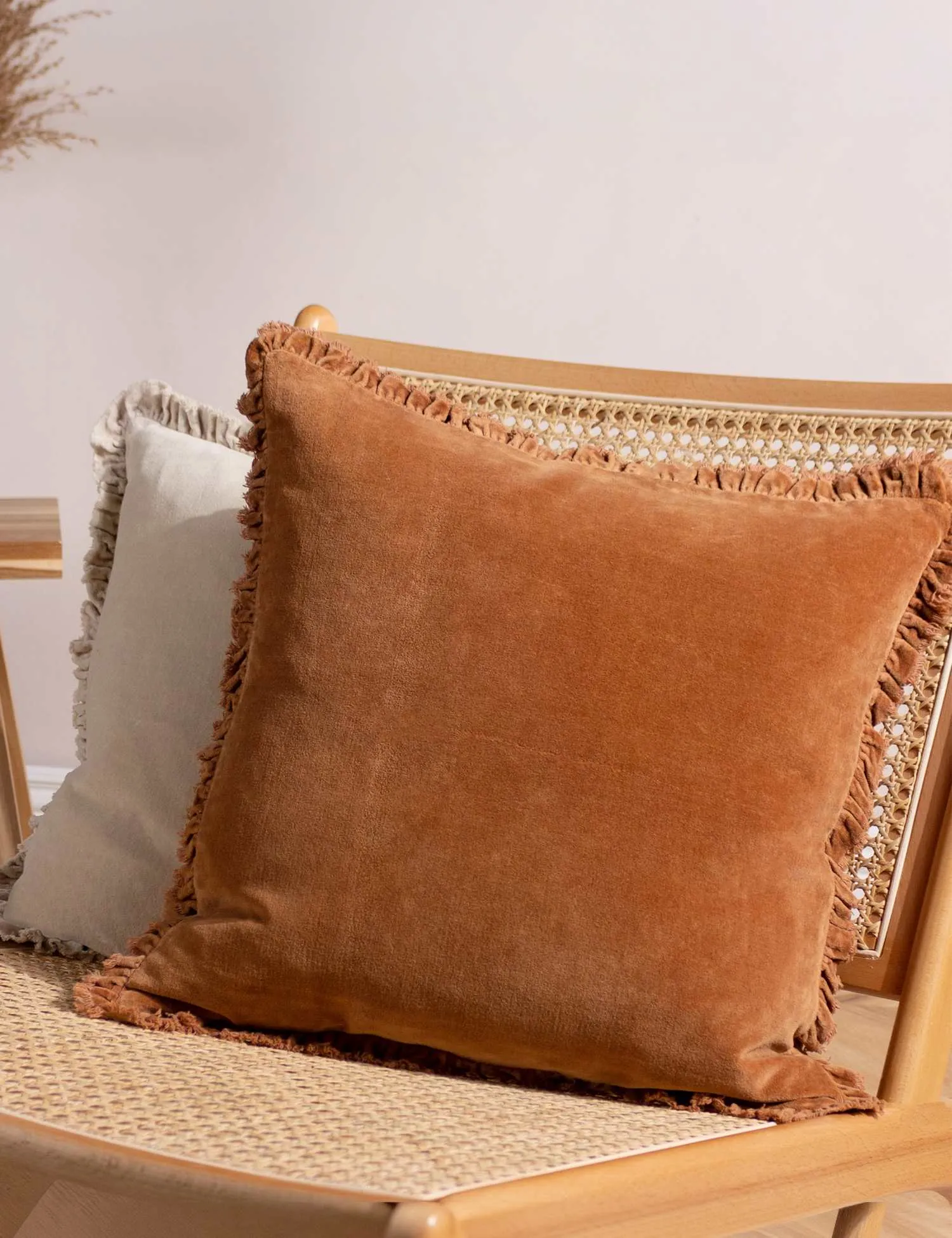 YARD Bertie Cotton Velvet Cushion Tan