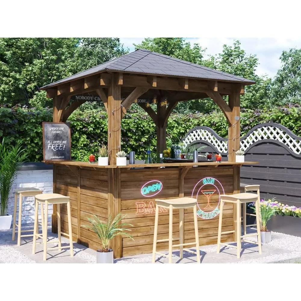 Dunster House Garden Bar Wooden Gazebo Heavy Duty 2.5m x 2.5m - Leviathan C in Brown 2