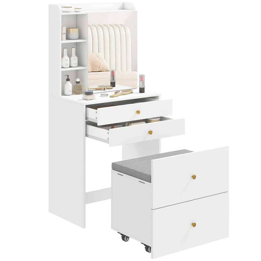 HOMCOM Dressing Table with Mirror & Stool, Makeup Desk with Drawers, White 2