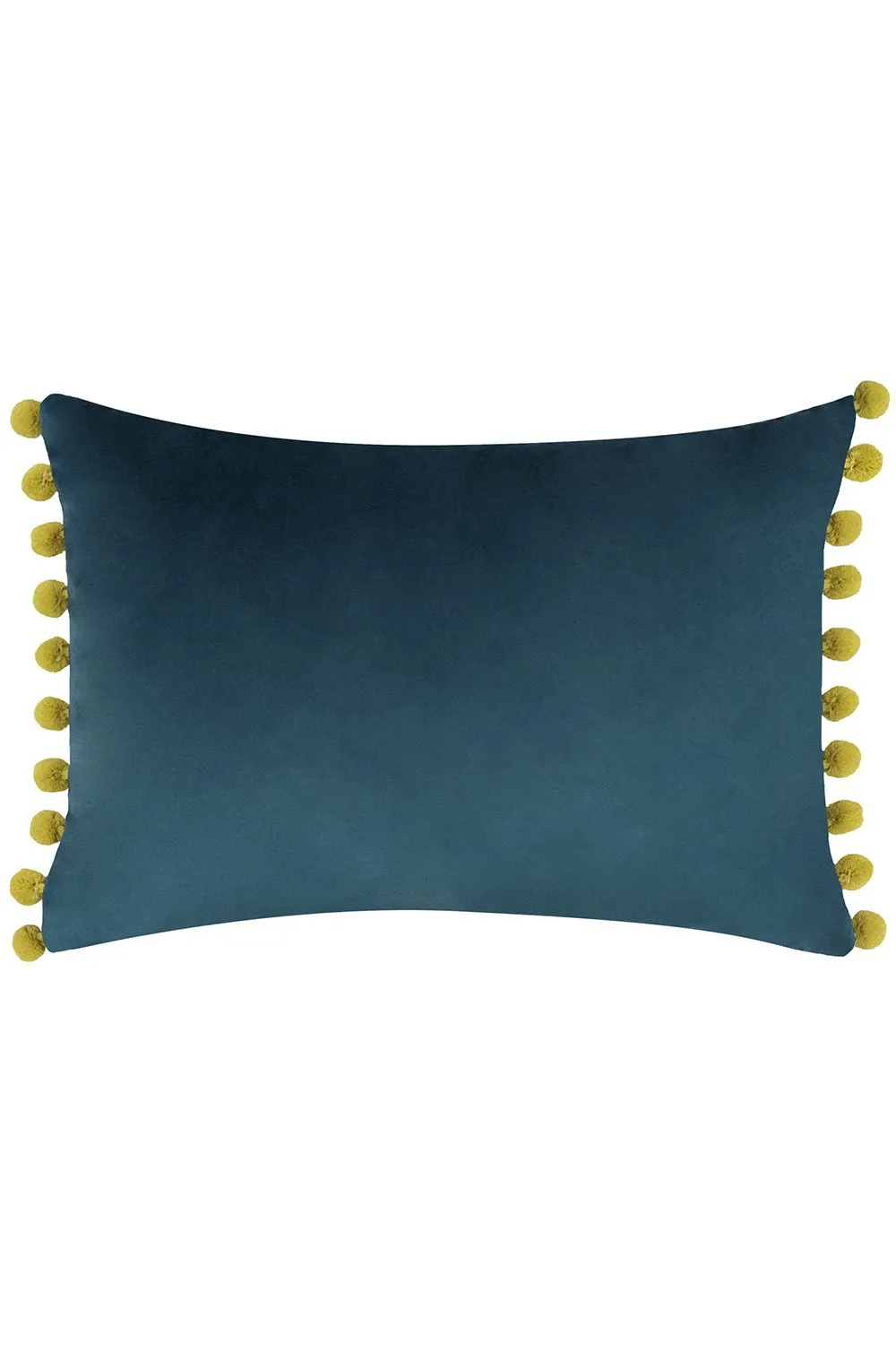 Paoletti Fiesta Soft Velvet Pom Pom Trimmed Cushion in Dark Blue 1