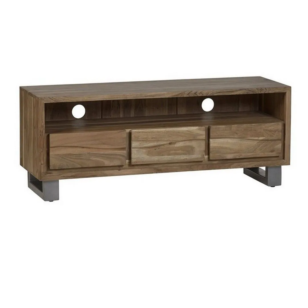 Indian Hub Baltic Live Edge Media Unit - Metal/Acacia Solid Wood - L40 x W140 x H45 cm in Brown