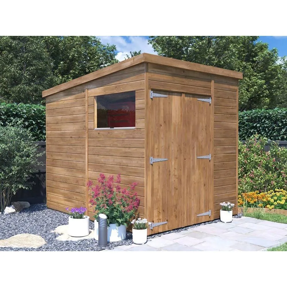 Dunster House Wooden Bike Shed 1.8x2.4m Pent Roof with Window, Overlord Modular in Brown 3