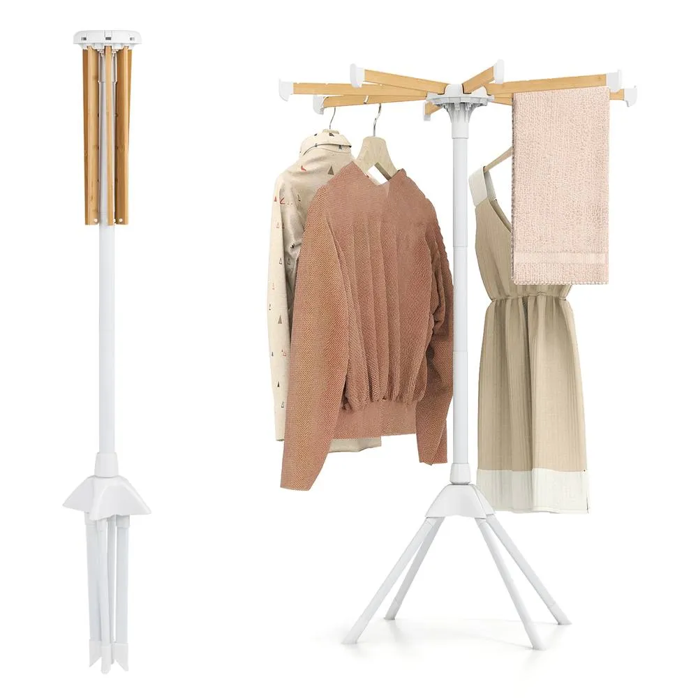 Costway 8 Arm Bamboo Folding Clothes Drying Rack White & Bamboo Color 4