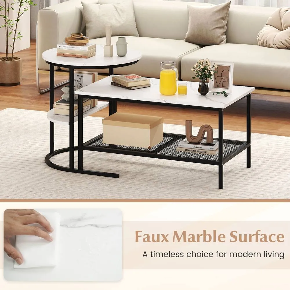 Costway 2-in-1 Detachable Table Set Nesting Coffee Table Set of 2 in White 4