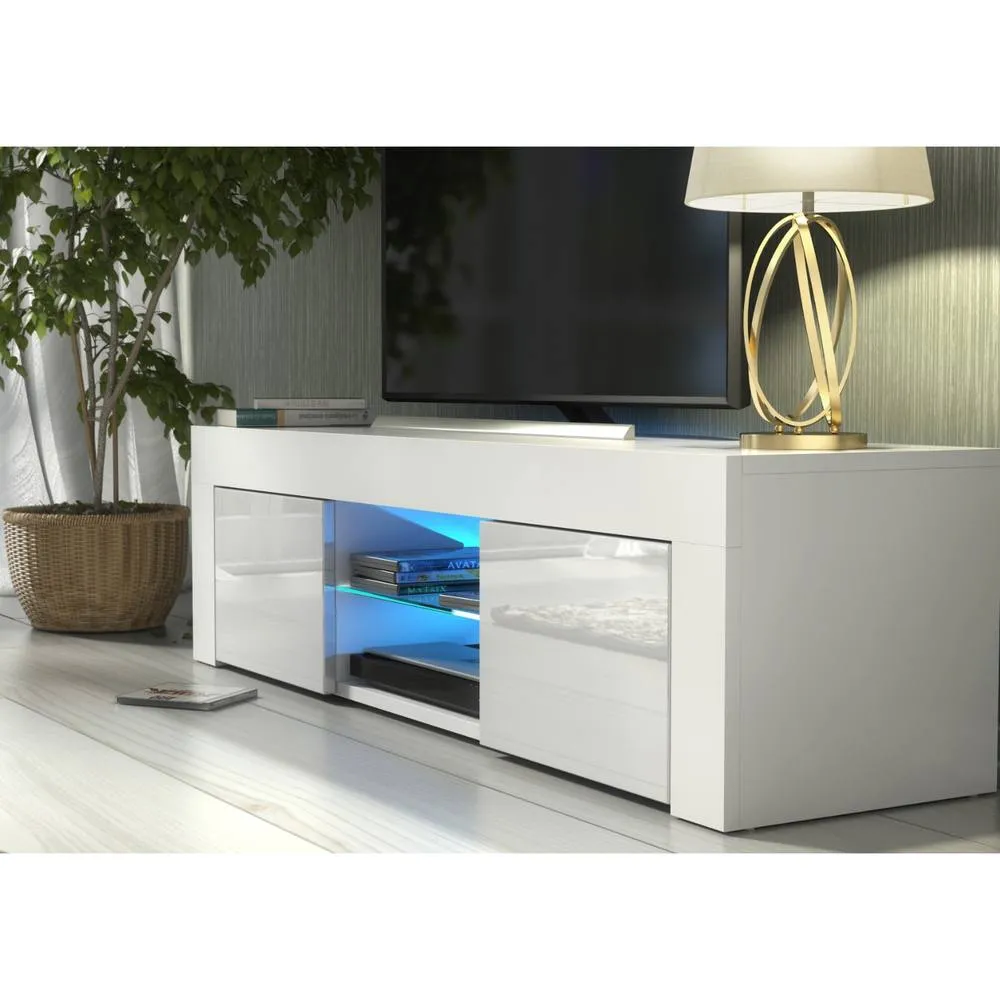 Creative Furniture Loom TV Unit 130cm - White with Gloss Doors & LED Lights 4
