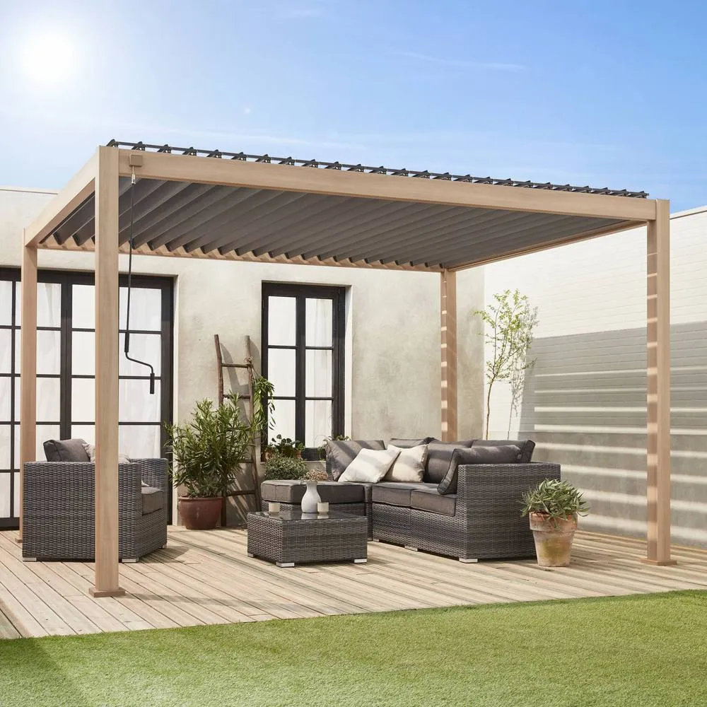 sweeek Louvered pergola aluminium 4 x 3m in Light Brown 4