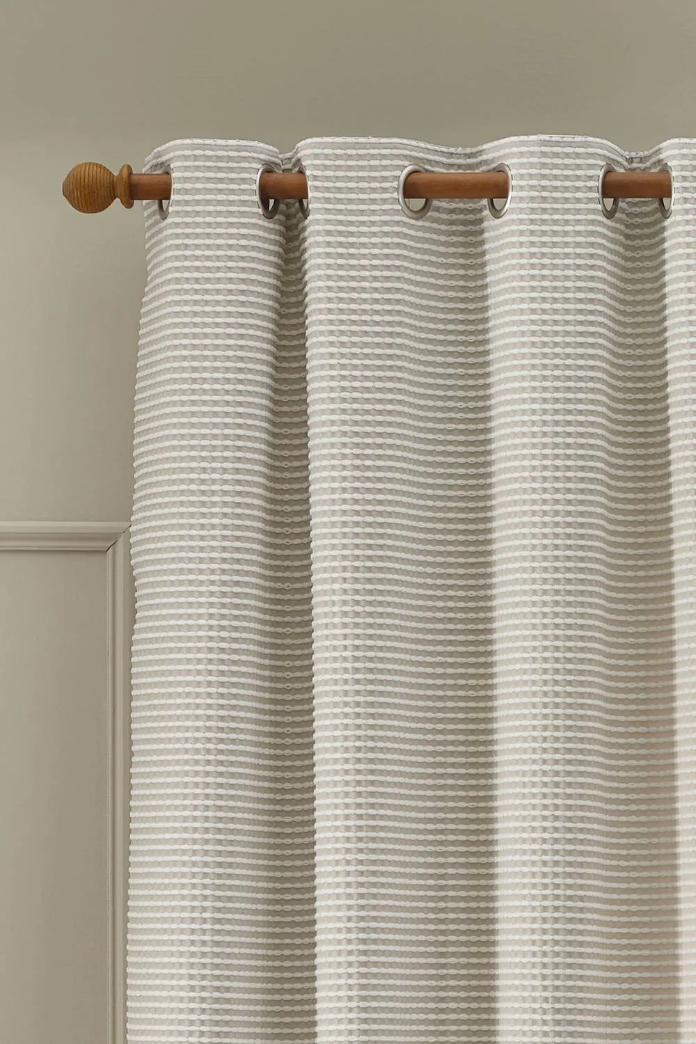 Catherine Lansfield 'Stab Stitch' Lined Eyelet Curtains in Natural 2
