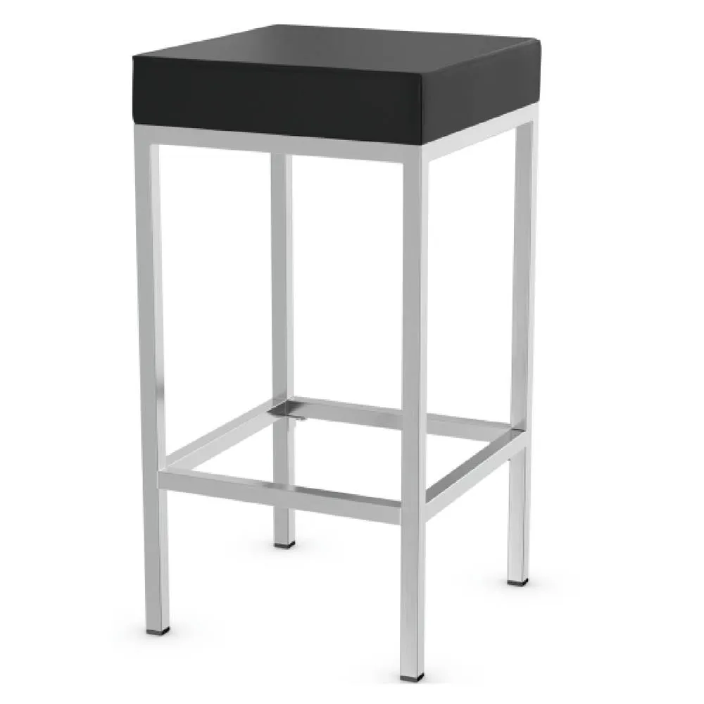 netfurniture Fernowy Brushed Satin Kitchen Bar Stool Black Faux Leather Padded Seat 5