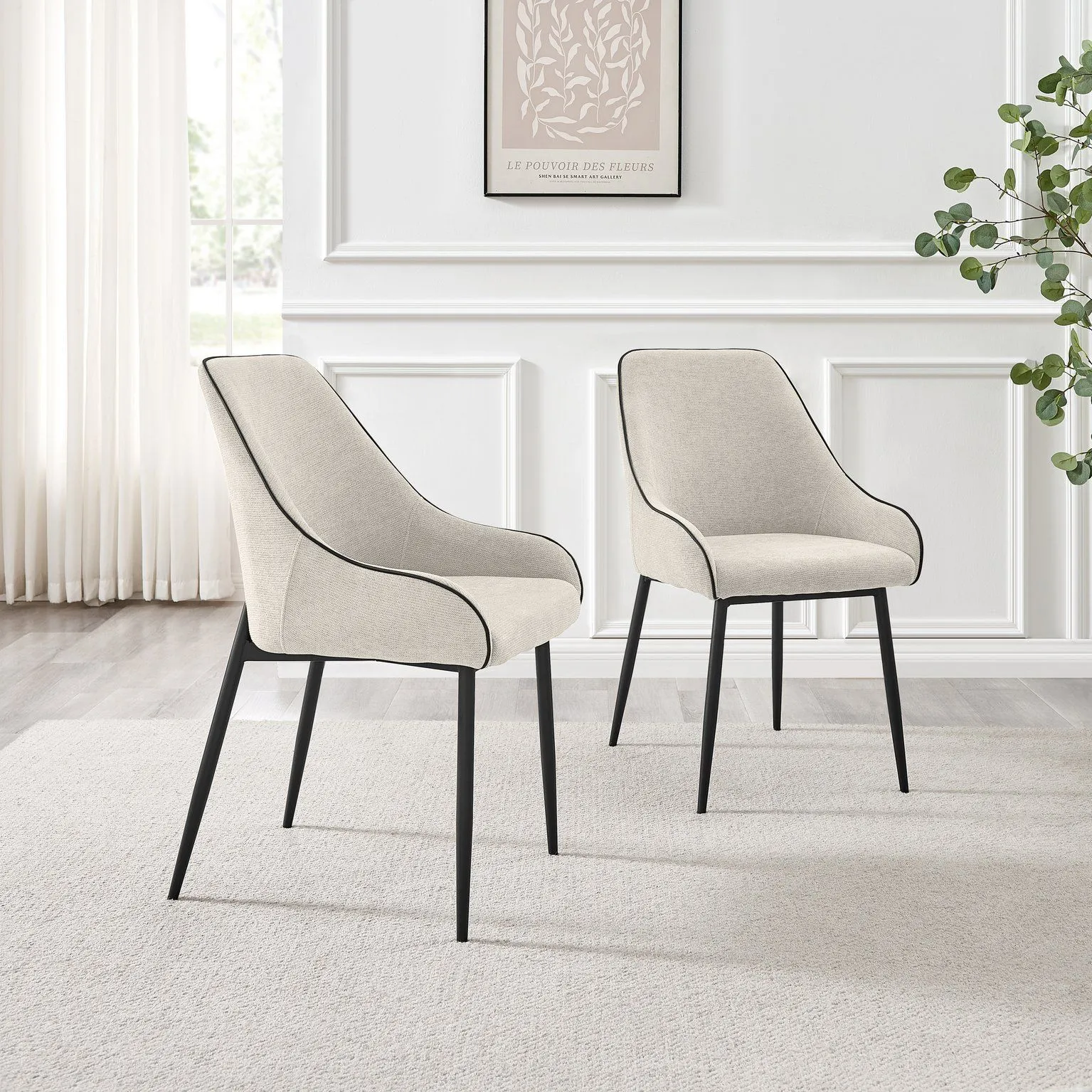 FurnitureboxUK Beaumont 2x Fabric Black Leg Dining Chair in Cream 2